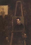 Annibale Carracci Self-Portrait on an Easel in a Workshop painting